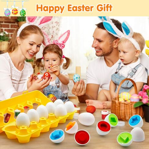 12 قطعة من ألعاب بيض عيد الفصح البلاستيكية للأطفال الصغار 1-3، ألعاب ألغاز فرز الأشكال ألعاب مونتيسوري، لعبة مطابقة الألوان، أنشطة التعلم، سلة عيد الفصح للأطفال، هدايا للأطفال من عمر 1 إلى 2 3 سنوات، فتاة صبي in Kuwait