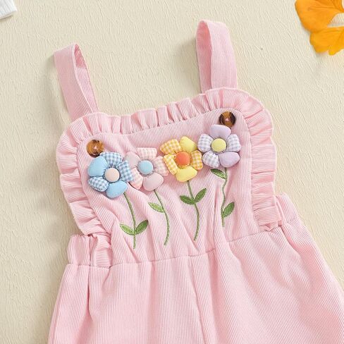 Kids Girls Outfit Long Sleeve Crew Neck T-shirt With Flower Overalls And Hat Fall Outfit in Kuwait