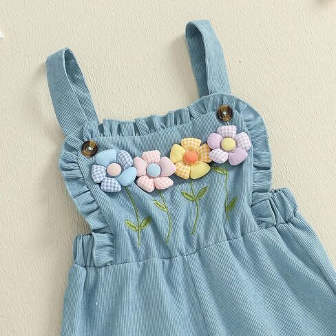 Kids Girls Outfit Long Sleeve Crew Neck T-shirt With Flower Overalls And Hat Fall Outfit in Kuwait