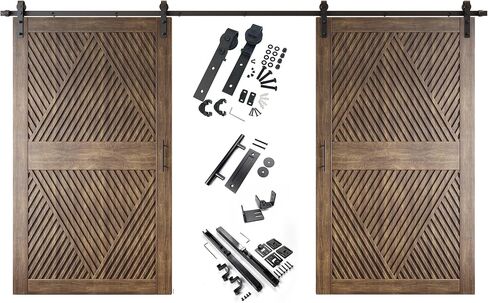 Homacer Dark Walnut 48 in. x 84 in. Diamond Design Two Barn Door with Non-Bypass Installation Hardware Kit, 18ft Track, Interior use only in Saudi Arabia