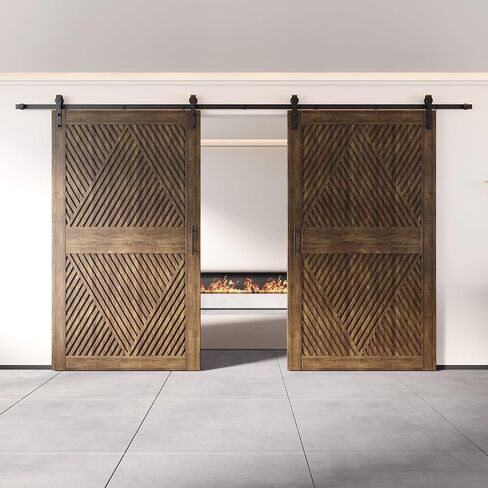 Homacer Dark Walnut 48 in. x 84 in. Diamond Design Two Barn Door with Non-Bypass Installation Hardware Kit, 18ft Track, Interior use only in Saudi Arabia