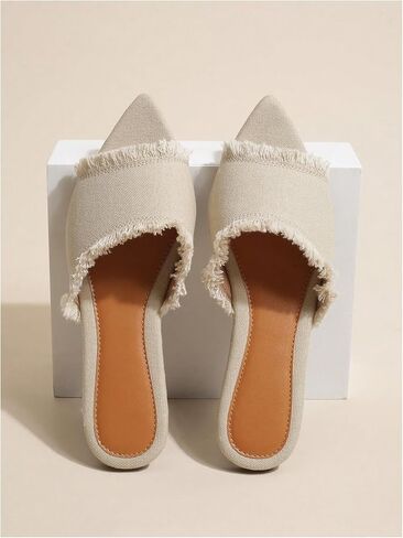 Women's Distressed Denim Mule Shoes Pointed Toe Backless Slip On Flat Shoes in Saudi Arabia