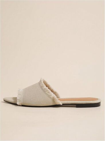 Women's Distressed Denim Mule Shoes Pointed Toe Backless Slip On Flat Shoes in Saudi Arabia