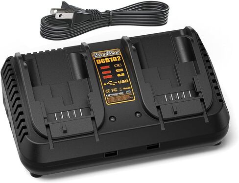Professional Dual-Port Charger for Dewalt 12V/20V Max Lithium Batteries, Heavy-Duty Fast Charger with 2 USB Ports, Compatible with DCB203 DCB204 DCB205 DCB206 DCB120 DCB127 (Black) in Saudi Arabia