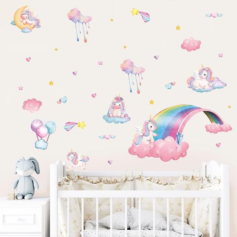 Rainbow Unicorn Wall Decals Peel and Stick for Kids Wall Decals for Bedroom, Playroom Wall Decals, Wall Stickers for Living Room, Kids Wall Stickers, Kids Wall Decals - [S] in Saudi Arabia