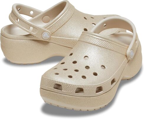 Crocs Women's Classic Platform Glitter Clog, Champagne, 6 in Saudi Arabia