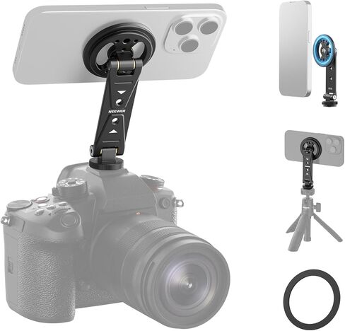 حامل ثلاثي مغناطيسي للهاتف من NEEWER مع حذاء بارد، محول حامل معدني للهاتف الذكي المحمول لتركيب كاميرا ثلاثية القوائم متوافق مع MagSafe iPhone Samsung Huawei Android لتسجيل الفيديو، DS031 in Kuwait