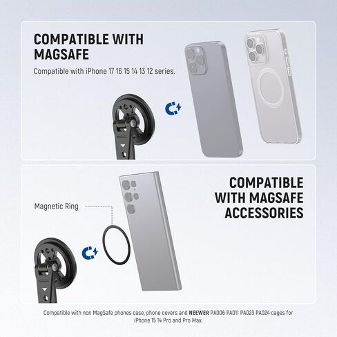 حامل ثلاثي مغناطيسي للهاتف من NEEWER مع حذاء بارد، محول حامل معدني للهاتف الذكي المحمول لتركيب كاميرا ثلاثية القوائم متوافق مع MagSafe iPhone Samsung Huawei Android لتسجيل الفيديو، DS031 in Kuwait