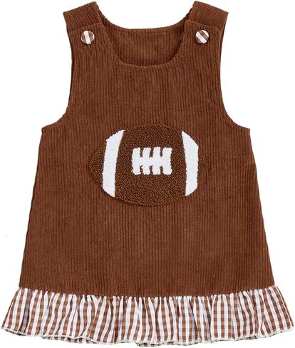 Toddler Baby Girl Football Outfit Corduroy Embroidery Dress Sleeveless Plaid Hem Tank Dresses Fall Winter Clothes in Kuwait