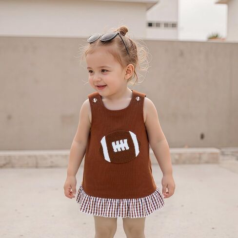 Toddler Baby Girl Football Outfit Corduroy Embroidery Dress Sleeveless Plaid Hem Tank Dresses Fall Winter Clothes in Kuwait