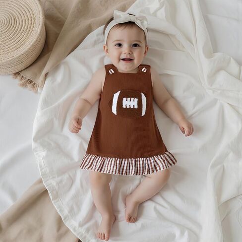Toddler Baby Girl Football Outfit Corduroy Embroidery Dress Sleeveless Plaid Hem Tank Dresses Fall Winter Clothes in Kuwait