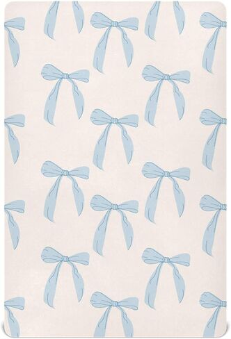 Coquette Bows Cute Blue Fitted Crib Sheets Stretchy Portable Playard Sheets for Baby Toddler, Breathable Soft Mini Crib Mattress 52 x 28 in for Boys and Girls in Kuwait