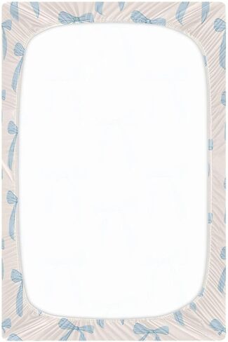 Coquette Bows Cute Blue Fitted Crib Sheets Stretchy Portable Playard Sheets for Baby Toddler, Breathable Soft Mini Crib Mattress 52 x 28 in for Boys and Girls in Kuwait