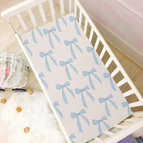 Coquette Bows Cute Blue Fitted Crib Sheets Stretchy Portable Playard Sheets for Baby Toddler, Breathable Soft Mini Crib Mattress 52 x 28 in for Boys and Girls in Kuwait