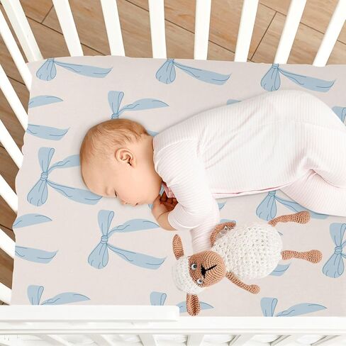 Coquette Bows Cute Blue Fitted Crib Sheets Stretchy Portable Playard Sheets for Baby Toddler, Breathable Soft Mini Crib Mattress 52 x 28 in for Boys and Girls in Kuwait