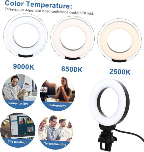 ضوء فيديو LED قابل للتعديل مع مشبك لمكياج العمل عن بعد في المؤتمرات، إضاءة موحدة ناعمة لعقد مؤتمرات الفيديو والمقابلات المتدفقة، متينة وسهلة التركيب in Saudi Arabia