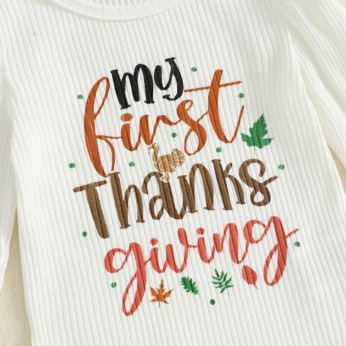 Newborn Baby Girl Thanksgiving Outfit Turkey Long Sleeve Bubble Romper Bodysuit Flare Pants Set Cute Fall Clothes in Saudi Arabia