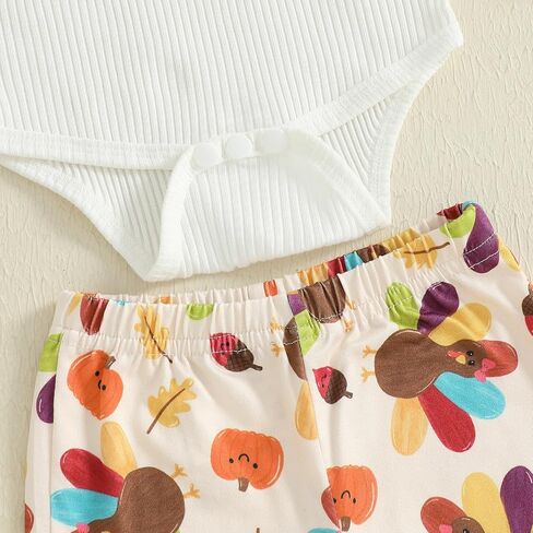 Newborn Baby Girl Thanksgiving Outfit Turkey Long Sleeve Bubble Romper Bodysuit Flare Pants Set Cute Fall Clothes in Saudi Arabia