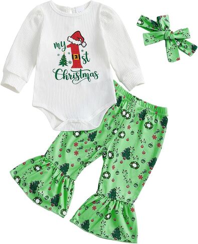 Newborn Baby Girl Thanksgiving Outfit Turkey Long Sleeve Bubble Romper Bodysuit Flare Pants Set Cute Fall Clothes in Saudi Arabia