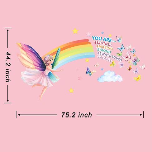 Fairy Wall Stickers for Girls Room Wall Decals Peel and Stick for Girls Bedroom Large Pink Princess Pictures Kids Murals Wallpaper Art Inspirational Decor for Nursery Toddler in Saudi Arabia