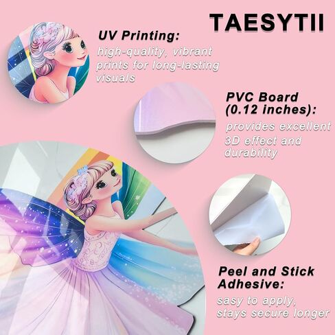 Fairy Wall Stickers for Girls Room Wall Decals Peel and Stick for Girls Bedroom Large Pink Princess Pictures Kids Murals Wallpaper Art Inspirational Decor for Nursery Toddler in Saudi Arabia
