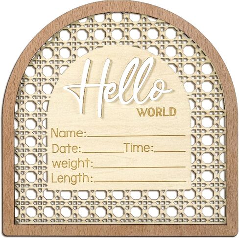 لافتة إعلان الطفل - لافتة إعلان ولادة الطفل الخشبية Hello World لصور حديثي الولادة، وديكور الحضانة، وهدايا استحمام الطفل in Kuwait