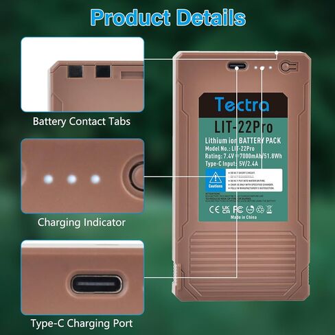 Tectra 2-Pack Upgrade 7000mAh LIT-22 Rechargeable Lithium Battery for SPYPOINT Cellular Trail Cameras Compatible with Flex Series (M, Dark, S-Dark, S, G36, Flex-Plus) with Type-C Charging Cable in Saudi Arabia