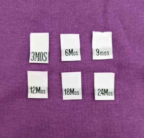 120 pcs White Infant Toddler Clothing Sewing Garment Woven Label Size Tags Months - 3MO, 6MO, 9MO, 12MO, 18MO, 24MO (20pcs Each) in Saudi Arabia