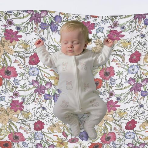 Baby Muslin Swaddle Blankets for Boys & Girls, Newborn Swaddle Set with Matching Headband Bow, 47 x 47 inches, Neutral Infant Blanket Wrap, Wildflower Pattern, 70% Viscose from Bamboo and 30% Cotton in Saudi Arabia