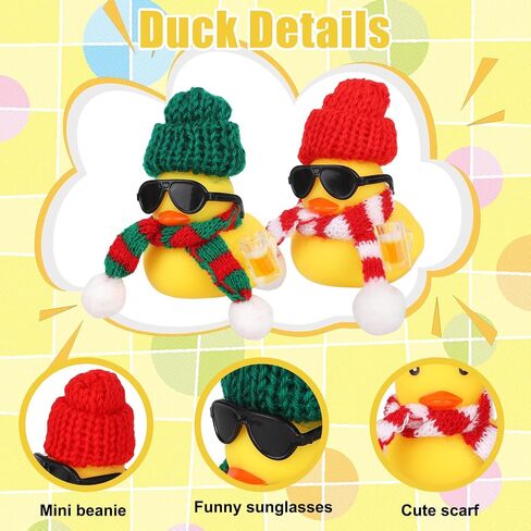 2pcs Christmas Rubber Duck Car Ornaments, Mini Duck Dashboard Decor with Small Hat Scarf Sunglasses & Beer Mug Cute Accessories for Car Home Office Winter Holiday Xmas Decorations in Saudi Arabia