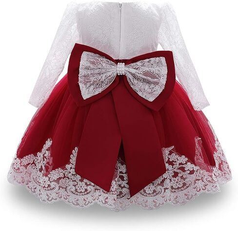 MYRISAM Baby Girls Long Sleeve Lace Dresses Princess 1st Birthday Bowknot Wedding Pageant Christening Baptism Tutu Gown in Saudi Arabia