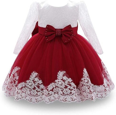 MYRISAM Baby Girls Long Sleeve Lace Dresses Princess 1st Birthday Bowknot Wedding Pageant Christening Baptism Tutu Gown in Saudi Arabia