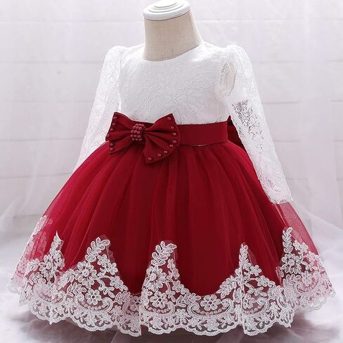 MYRISAM Baby Girls Long Sleeve Lace Dresses Princess 1st Birthday Bowknot Wedding Pageant Christening Baptism Tutu Gown in Saudi Arabia