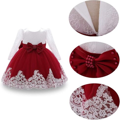 MYRISAM Baby Girls Long Sleeve Lace Dresses Princess 1st Birthday Bowknot Wedding Pageant Christening Baptism Tutu Gown in Saudi Arabia