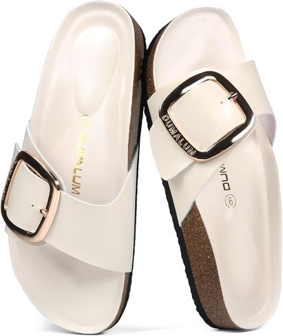 صنادل Dumalum النسائية الشرائحية من الفلين، صنادل مسطحة مريحة ومفتوحة عند الأصابع بإبزيم فليب فلوب سهلة الارتداء في المنزل من أجل أساسيات الشاطئ الصيفية الأنيقة in Kuwait