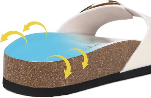 صنادل Dumalum النسائية الشرائحية من الفلين، صنادل مسطحة مريحة ومفتوحة عند الأصابع بإبزيم فليب فلوب سهلة الارتداء في المنزل من أجل أساسيات الشاطئ الصيفية الأنيقة in Kuwait