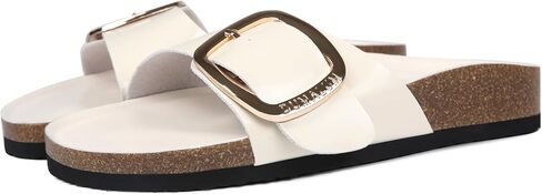 صنادل Dumalum النسائية الشرائحية من الفلين، صنادل مسطحة مريحة ومفتوحة عند الأصابع بإبزيم فليب فلوب سهلة الارتداء في المنزل من أجل أساسيات الشاطئ الصيفية الأنيقة in Kuwait