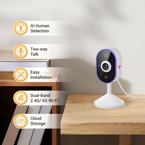 كاميرا أمان لاسلكية، مراقبة WiFi 2.4G/5G، اكتشاف الإنسان بالذكاء الاصطناعي، صوت ثنائي الاتجاه، رؤية ليلية، مصدر طاقة سلكي USB، تخزين سحابي (يُباع بشكل منفصل) in Saudi Arabia