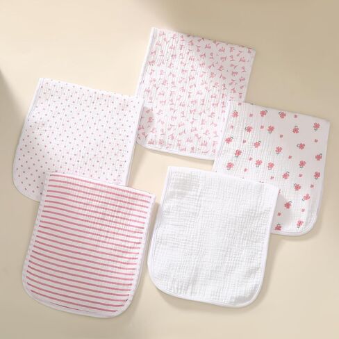 عبوة من 5 قطع، أقمشة تجشؤ للأطفال من الموسلين، ناعمة وذات قدرة على الامتصاص، للجنسين، سهلة الاستخدام (وردي-lh) in Kuwait
