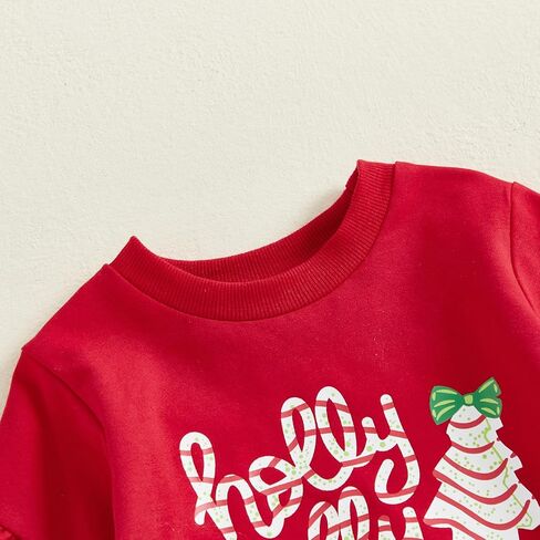 Toddler Girl Christmas Outfit Tree Embroidery Crewneck Sweatshirt Flare Pants Sets Kids Fall Winter Clothes in Saudi Arabia