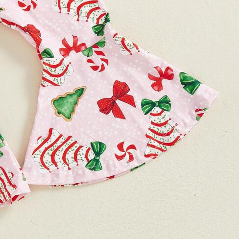 Toddler Girl Christmas Outfit Tree Embroidery Crewneck Sweatshirt Flare Pants Sets Kids Fall Winter Clothes in Saudi Arabia