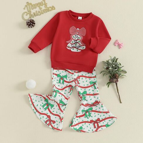 طفل فتاة عيد الميلاد الزي شجرة التطريز Crewneck البلوز مضيئة السراويل مجموعات الاطفال ملابس الخريف الشتاء in Kuwait