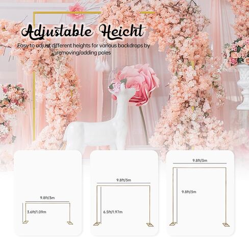 10 FT x 10 FT Square Backdrop Stand – Gold Metal Wedding Arch Frame with Bases, Balloon Arch Stand for Ceremony, Birthday Party, Baby Shower, Anniversary & Photo Booth Decoration in Saudi Arabia