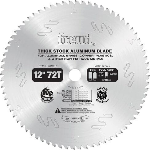 Freud Thick Stock Aluminum Metal Saw Blade with Tico Hi-Density Carbide Non-Ferrous Blend for Maximum Performance - 12" Diameter, 72 Teeth, TCG Grind - LU89M012 in Saudi Arabia