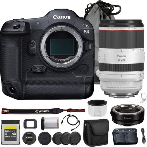 Canon EOS R3 Mirrorless Camera | 24MP Full Frame Sensor 6K RAW Recording | High Speed Autofocus Professional Action and Sports Camera (4895C002) + Canon RF 50mm f/1.8 STM Lens + 240GB Card + More in Saudi Arabia