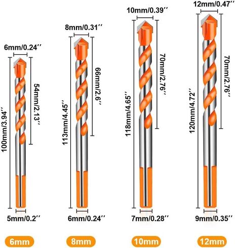 5PCS Masonry Drill Bit Set, Professional Concrete Drill Bit Set 6, 8, 10, 12mm for Glass, Tile, Brick, Cement Concrete Plastic Wood etc in Saudi Arabia