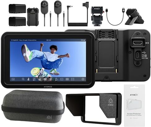 مجموعة شاشة كاميرا Atomos Shinobi GO مقاس 5.2 بوصة تعمل باللمس بتقنية HDR مع منشئ ومجموعة طاقة عالمية (3 عناصر) in Saudi Arabia