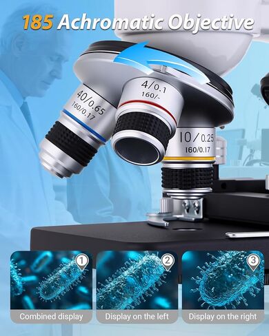 مجهر مركب، تكبير 2000x، مع محول للهواتف الذكية، مجموعة شرائح، نظام إضاءة LED مزدوج، مجهر للبالغين، مناسب للمبتدئين والاستخدام المختبري (مجهر مركب) in Kuwait
