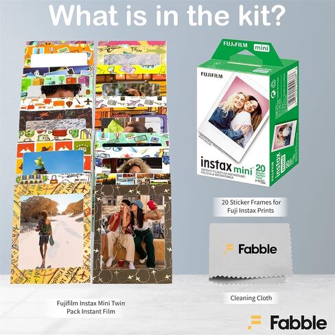 Fujifilm Instax Mini Instant Film Twin Pack 20 Sheets Bundle with 20 Decorative Sticker Frames and Camera Lens Cleaning Cloth – Perfect for Scrapbooks, Parties, and Gifts in Saudi Arabia