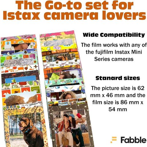 Fujifilm Instax Mini Instant Film Twin Pack 20 Sheets Bundle with 20 Decorative Sticker Frames and Camera Lens Cleaning Cloth – Perfect for Scrapbooks, Parties, and Gifts in Saudi Arabia